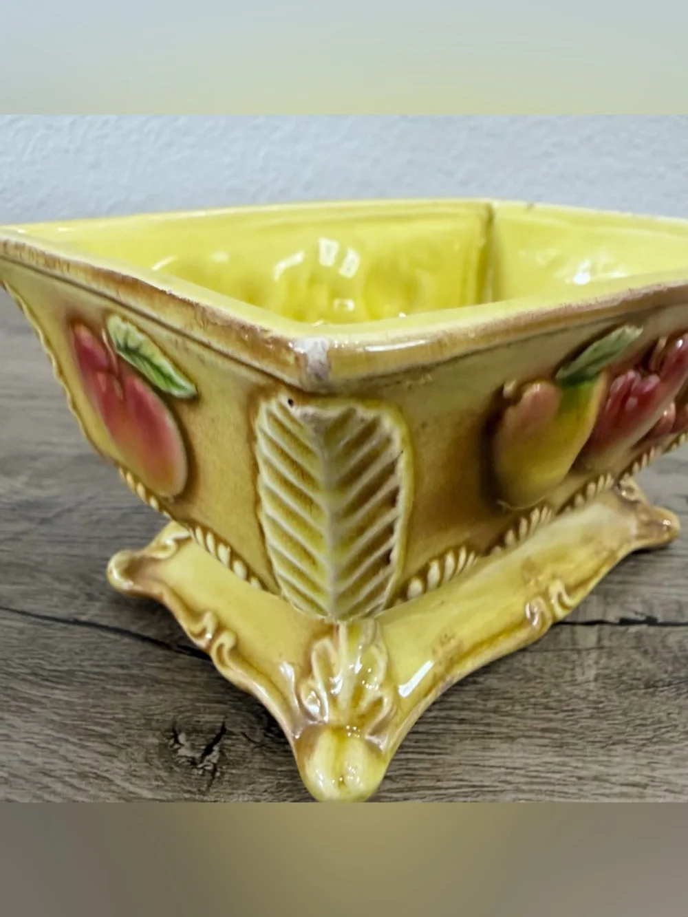 Vintage Relpo Spanish Gold 5736 3D Fruit Yellow Ceramic Pottery Planter 60’s